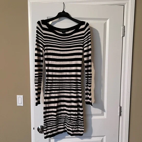 fcuk shirt dress French Connection Size 6 Blue Black Striped Midi Dress FCUK Stretch Womens